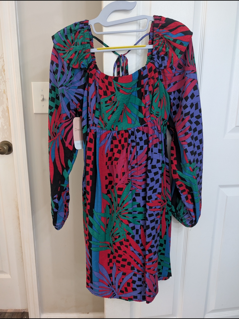 Women’s Long Sleeve Tropical Print Dress in Red, Green & Purple